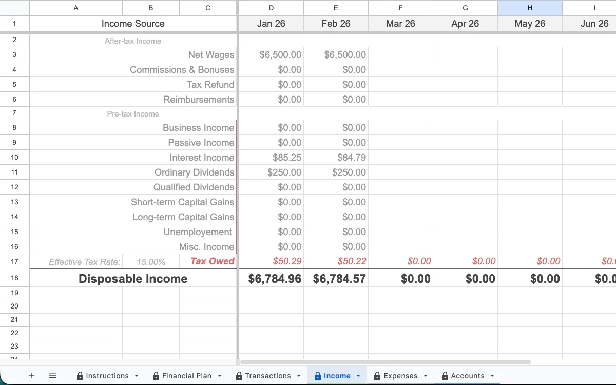 Penny Financial Planner example Google Sheet